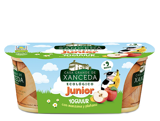 En nuestra granja ecológica también producimos yogures ecológicos para niños con plátano y manzana